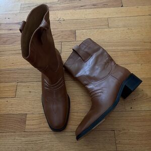 Bibilou Brown Leather Pull On Western Boots Size 8